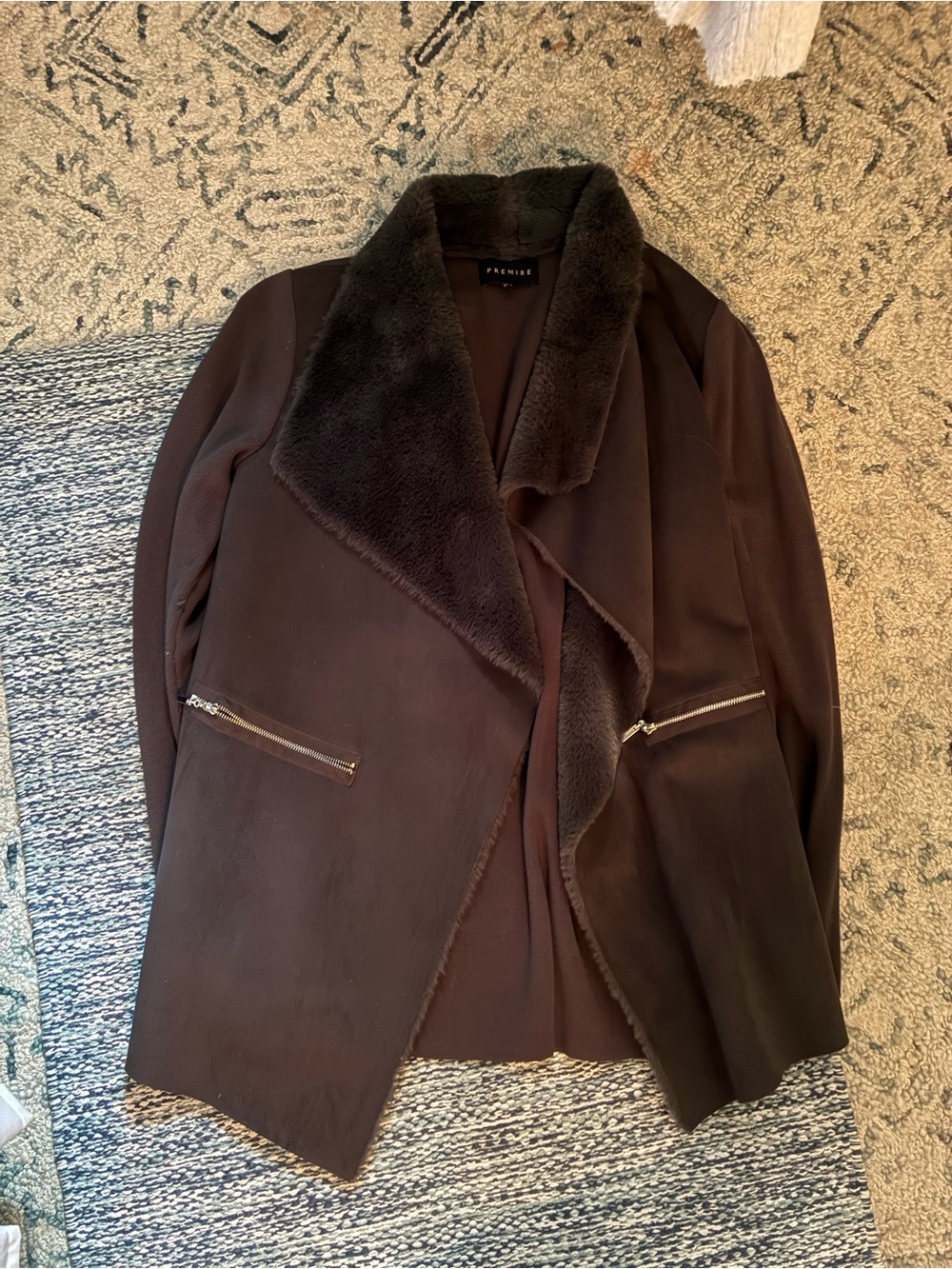 Premise Women's Dark Brown Faux-Shearling Trim Jacket